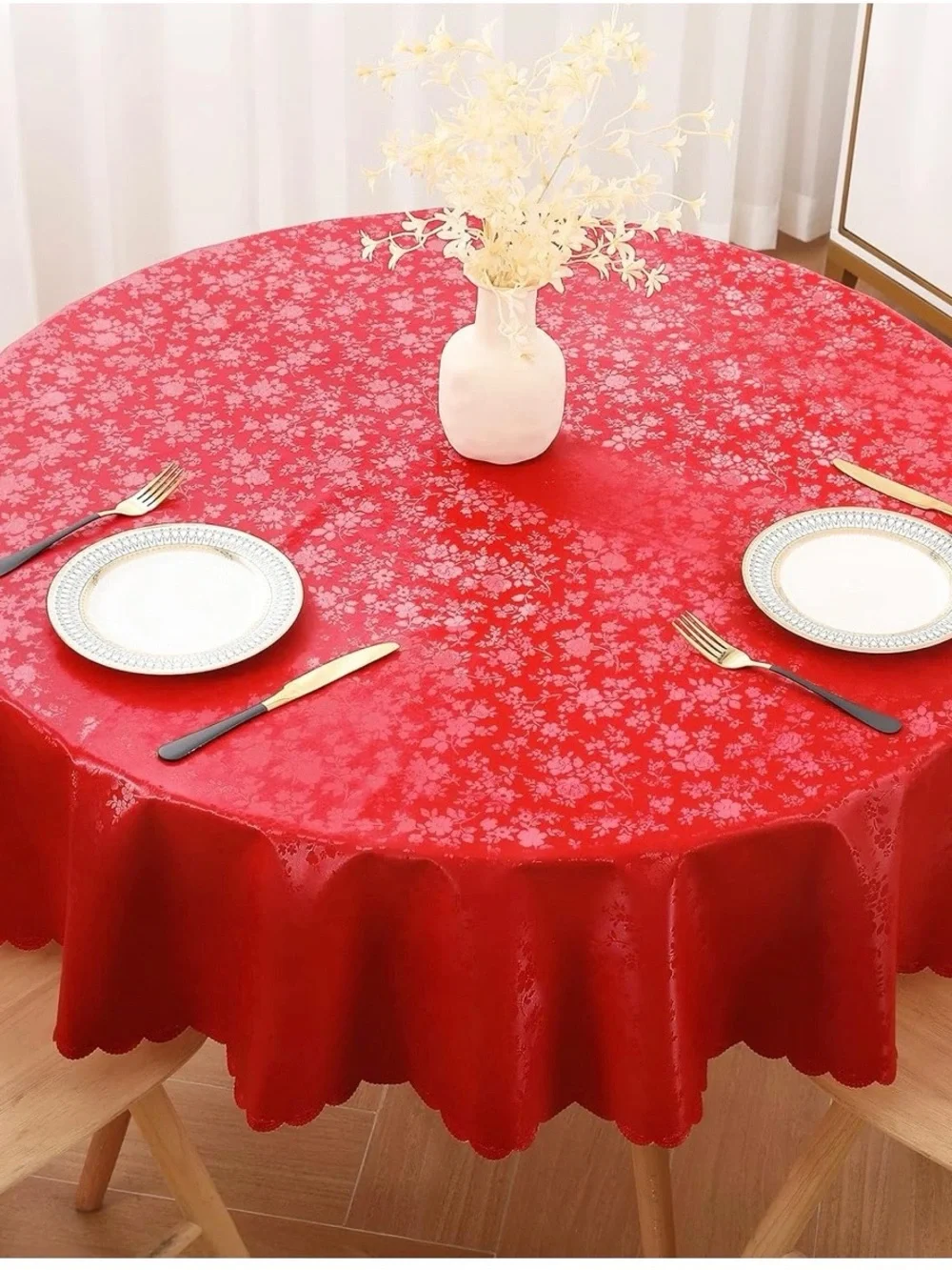 Red Holiday Lace Round Tablecloth - Home Dining.  Compare to $40 on Amazon